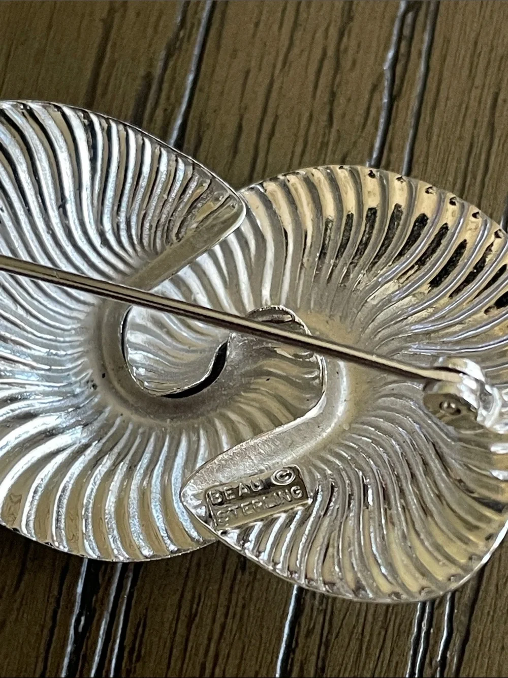 vintage Beau Sterling double swirl nautilus shell brooch